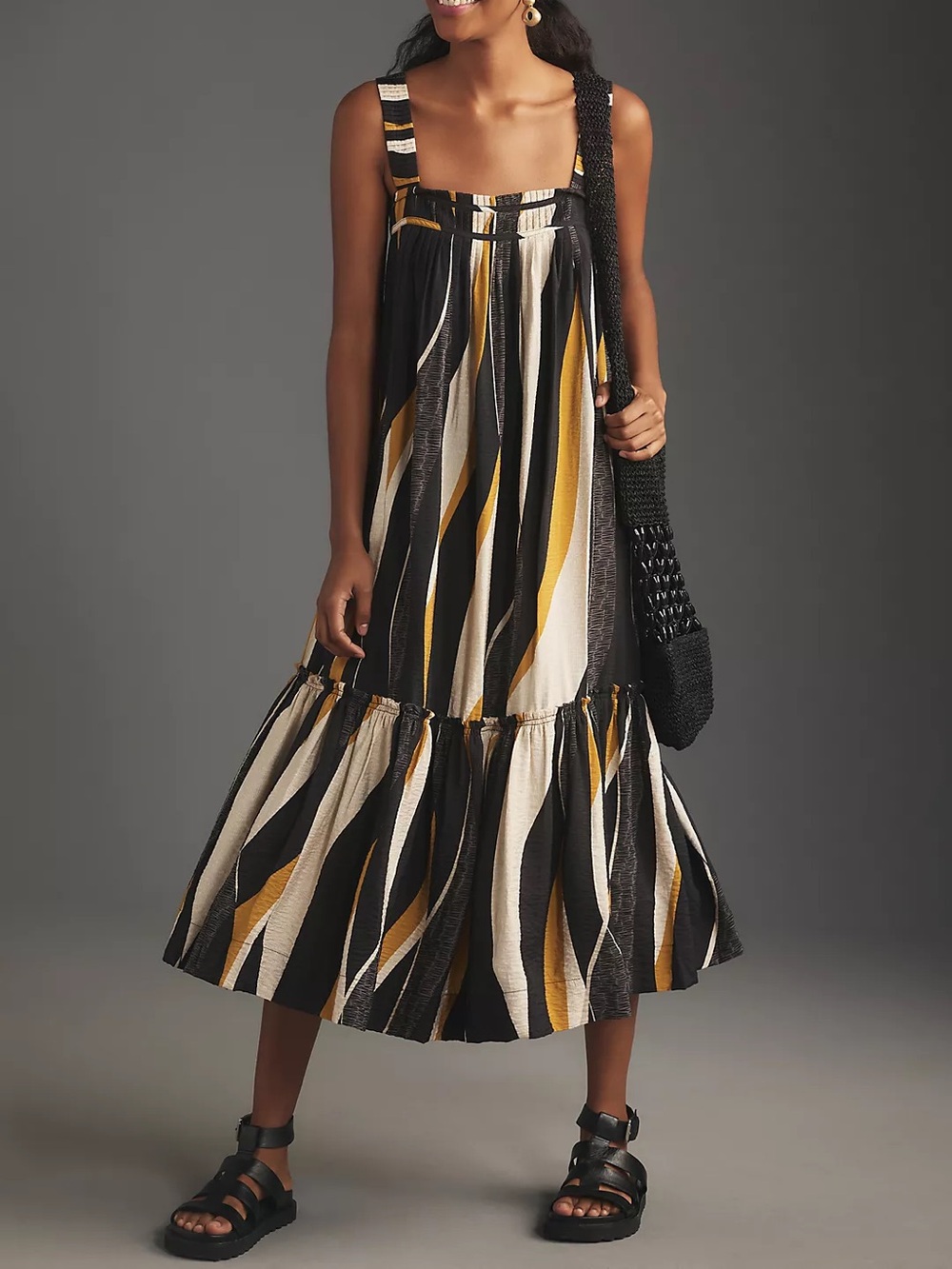 Anthropologie Square-Neck Waistless Midi Dress